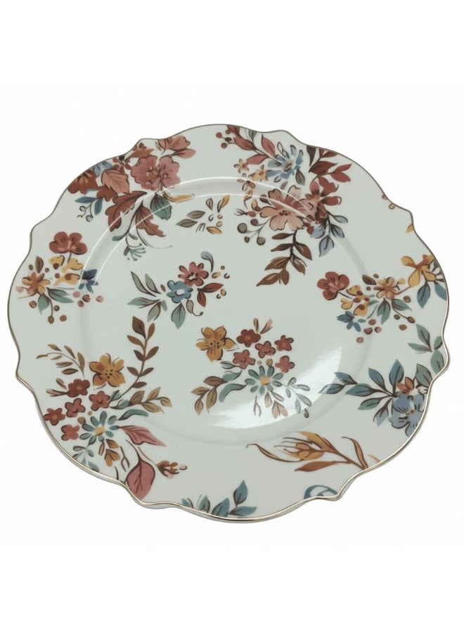 AKDC Luhpar White Ceramic Plate 8 Inch with Decorative Floral Pattern - Image 1